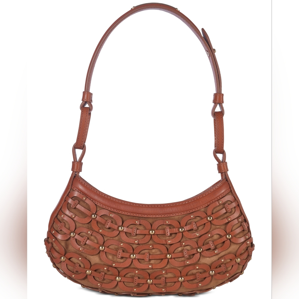 Sam Edelman Brown Leather Shoulder Bag with Woven Strap Detail